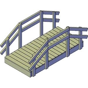 Bouwtekening-render van een houten tuinbrug