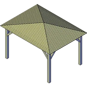 Bouwtekening-render van een carport met puntdak