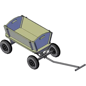 Bouwtekening-render van een klassieke houten bolderkar