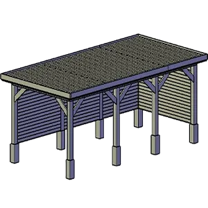 Bouwtekening-render van een houten overkapping met zijwand