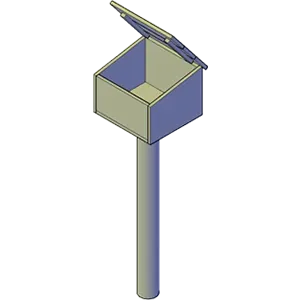 Bouwtekening-render van een houten brievenbus