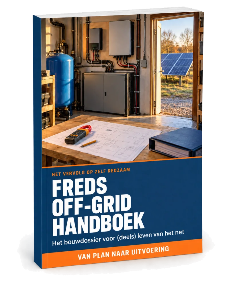 Mock-up van Fred's Off-grid Handboek zonder achtergrond.