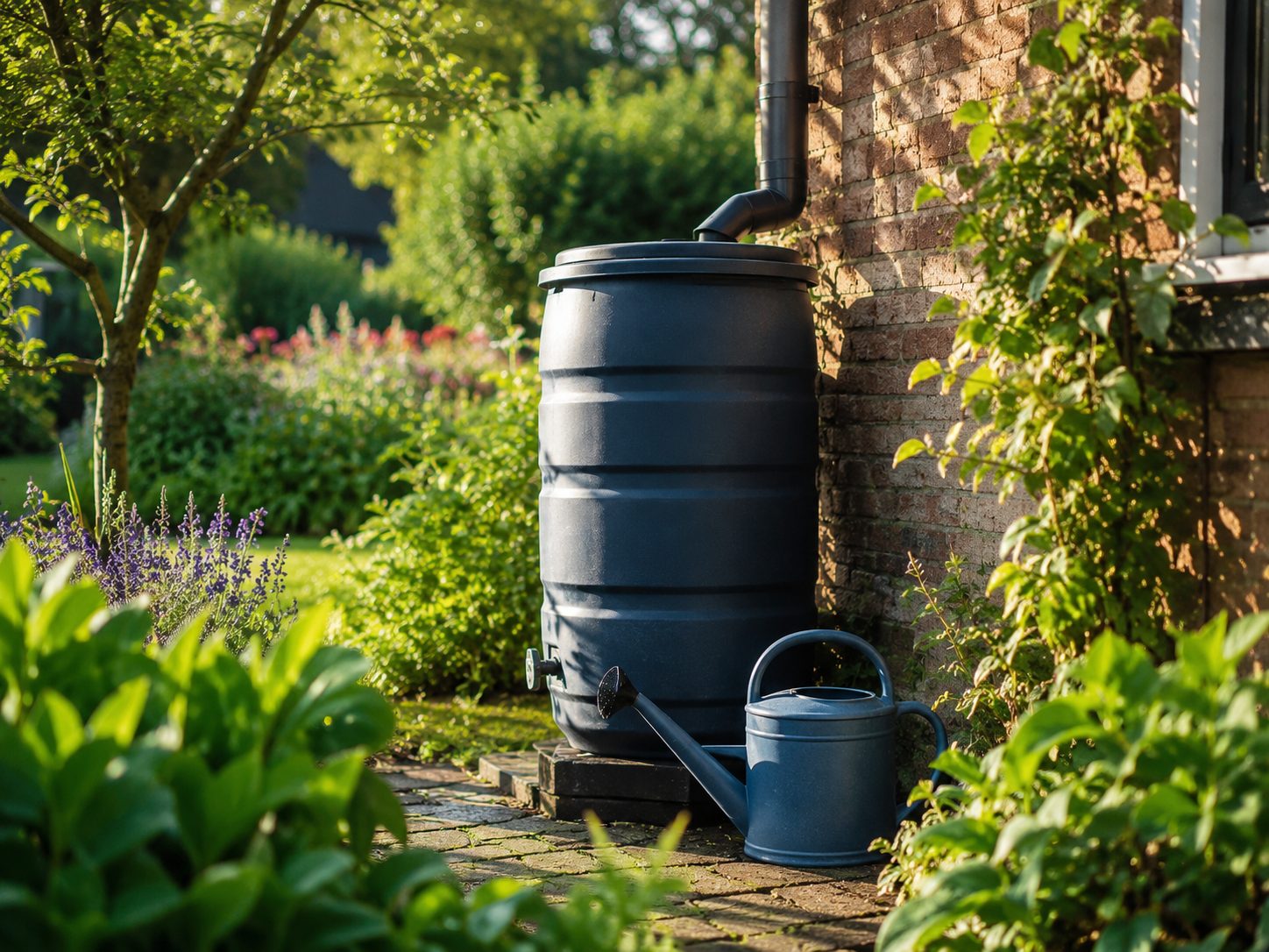 Regenwateropvang met regenton en filtersysteem voor eigen watervoorziening
